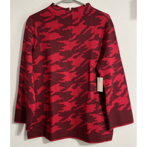 Chico's Sweater Women's 1 Or M 8 Red Maroon Print Pullover Back Zip Cozy NEW - Picture 2 of 14